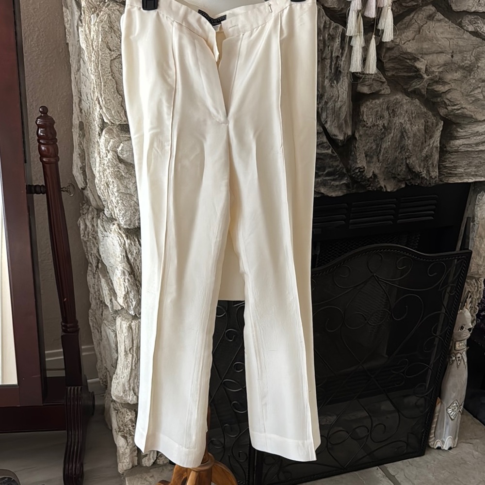 Cream Dress Pants with Relaxed Fit and Lightweight Fabric